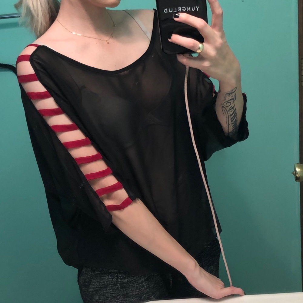 Black and red blouse see through